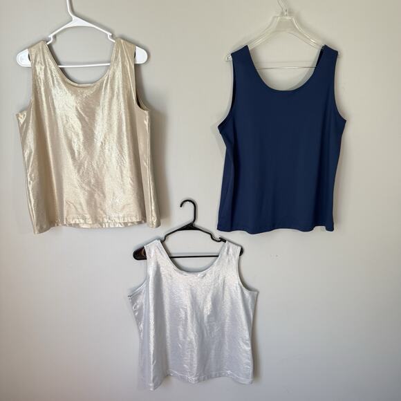 Chico’s Layering Tank Top 3 US XL/16 Navy Blue Gold Shimmer Silver Metallic New - Picture 6 of 7